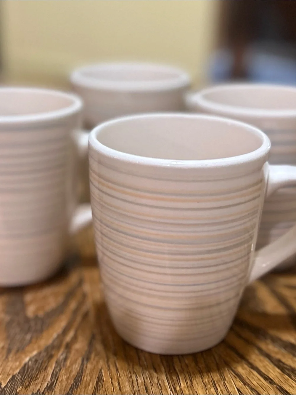 Neutral Striped Ceramic Coffee Mug - Set of 4